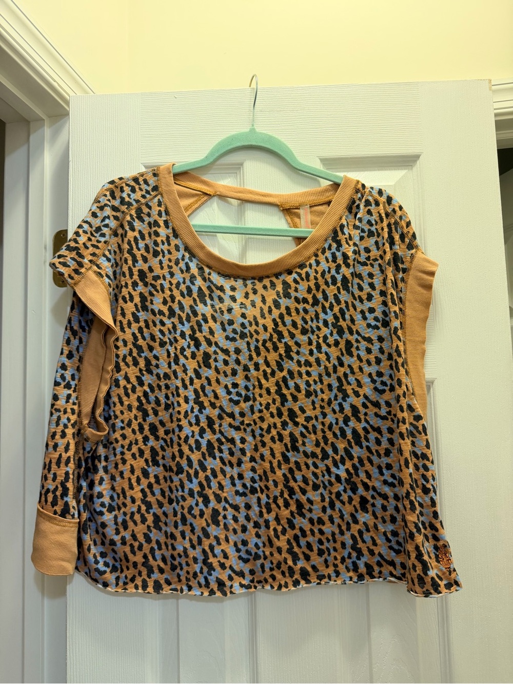 FP Movement by Free People Blue and Tan Leopard Short Sleeve Tee my time
